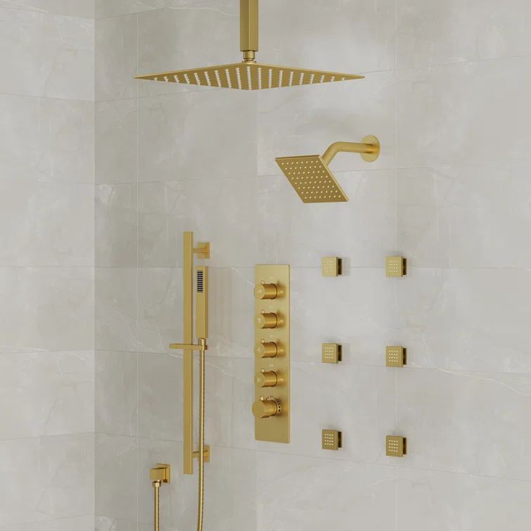 Luxurious Brushed Gold Dual Shower System with Body Jets