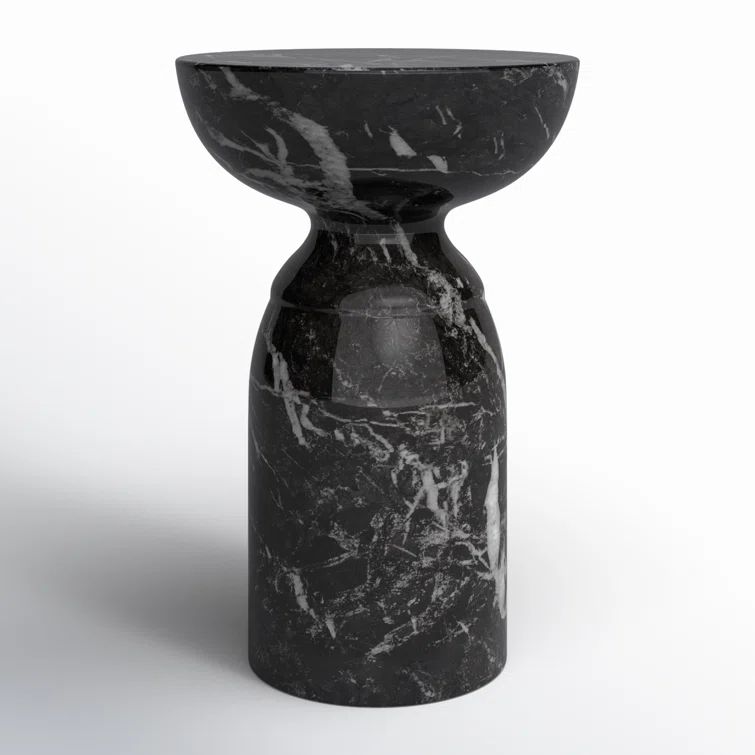 Black Marble Round Concrete Pedestal End Table