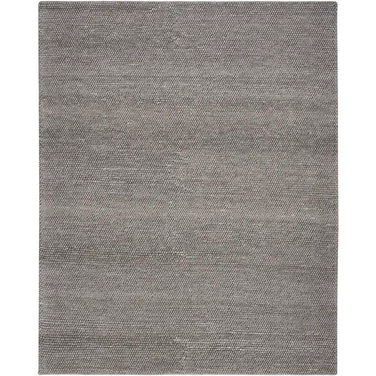 Handmade Gray Wool and Cotton Rectangular Indoor Rug