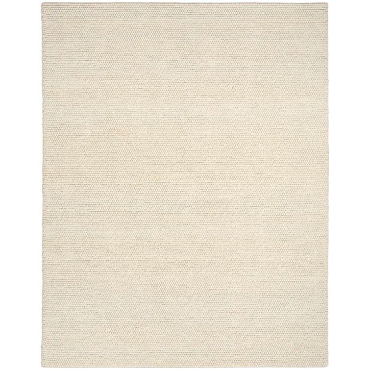 Handmade Ivory Wool and Cotton Rectangular Indoor Rug
