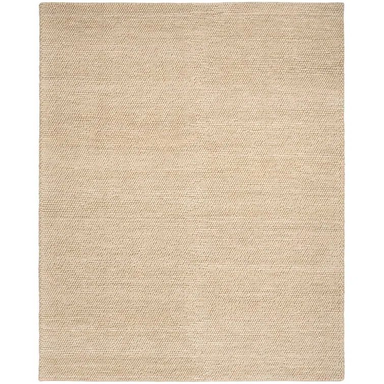 Handmade Beige Wool and Cotton Rectangular Indoor Rug