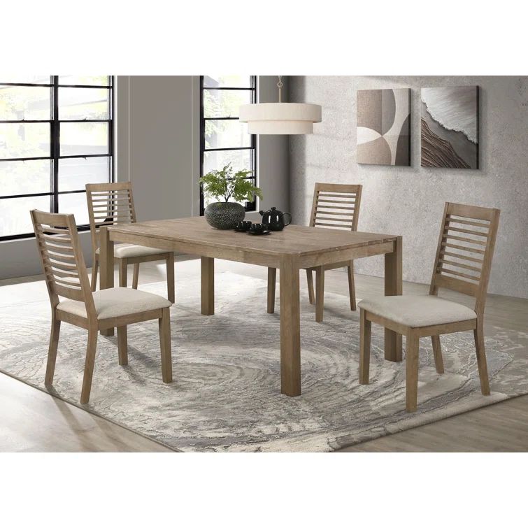 Washed Brown 5-Piece Rectangular Wood Dining Set with Ladderback Chairs