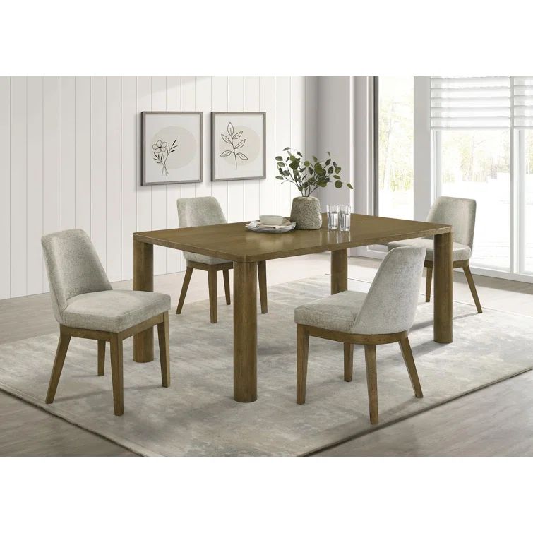 Castlewood 71-Inch Brown Oak Dining Set with Light Tan Upholstered Chairs