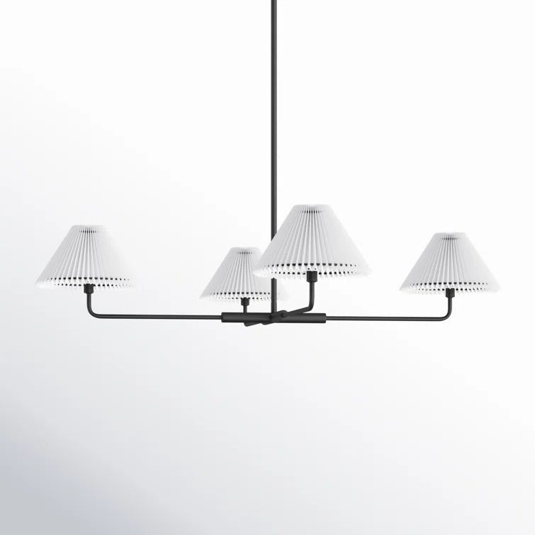 Matte Black 4-Light Metal Sputnik Chandelier with White Linen Shades