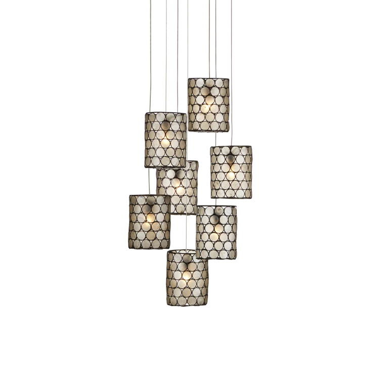 Cupertino Silver Drum Pendant with Capiz Shell Accents