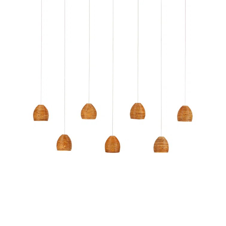 Beehive Natural Rattan and Silver LED Island Pendant, 7-Light