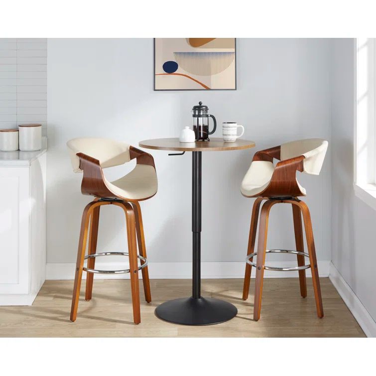 Walnut and Cream Mid-Century Modern Swivel Bar Stools