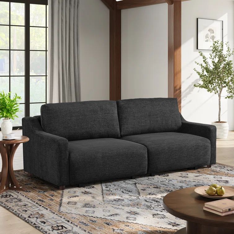 Black Woven Polyester Fabric Queen Convertible Sleeper Sofa