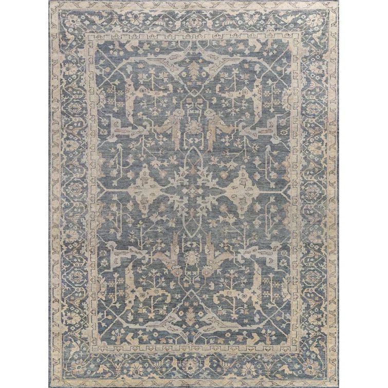 Hand-knotted Blue Wool Rectangular 14' x 18' Area Rug
