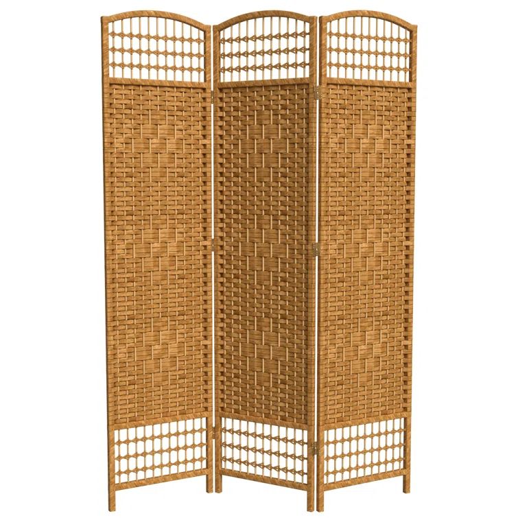 Light Beige 68" Folding Wood and Fiber Room Divider