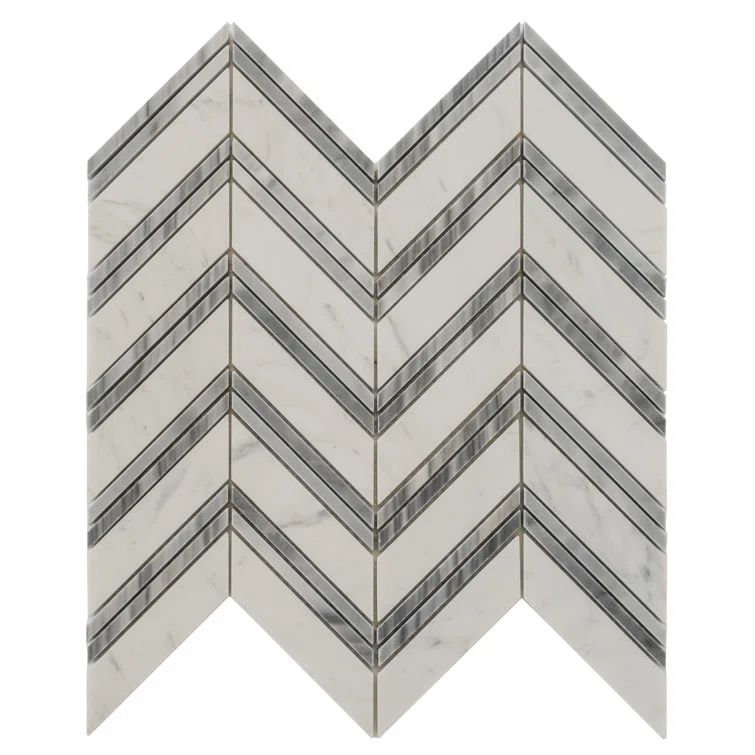 Gray and White Chevron Carrara Marble Mosaic Tile
