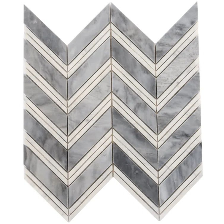 Gray and White Chevron Polished Marble Mosaic Tile
