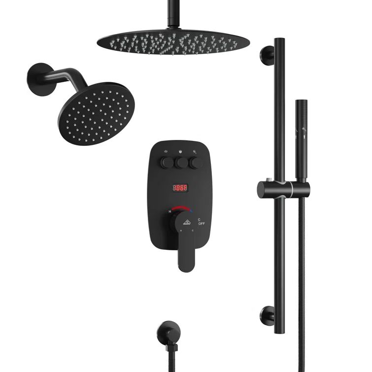Matte Black Dual Head Shower System with Digital Display