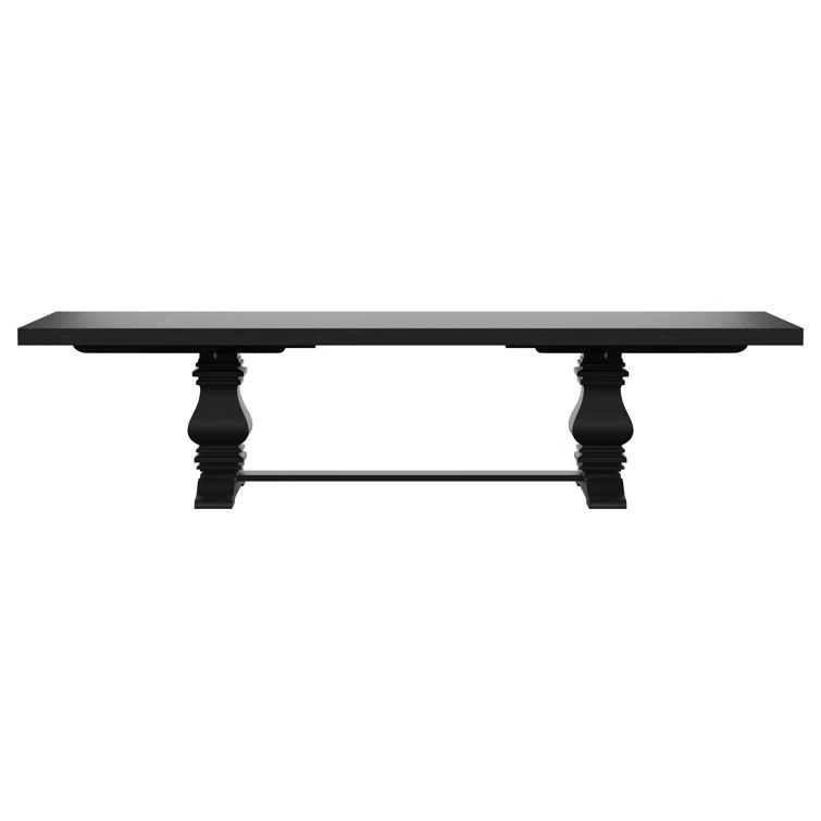 Florence 126-Inch Black Solid Wood Extension Dining Table Set with Gray Upholstered Chairs