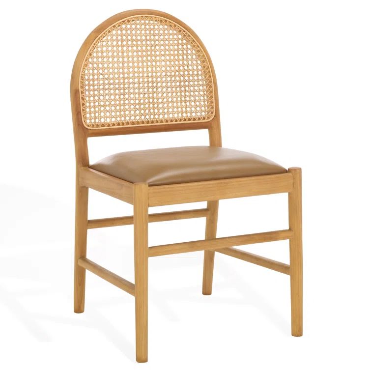 Laylie Natural Rattan and Leather Upholstered Dining Chair