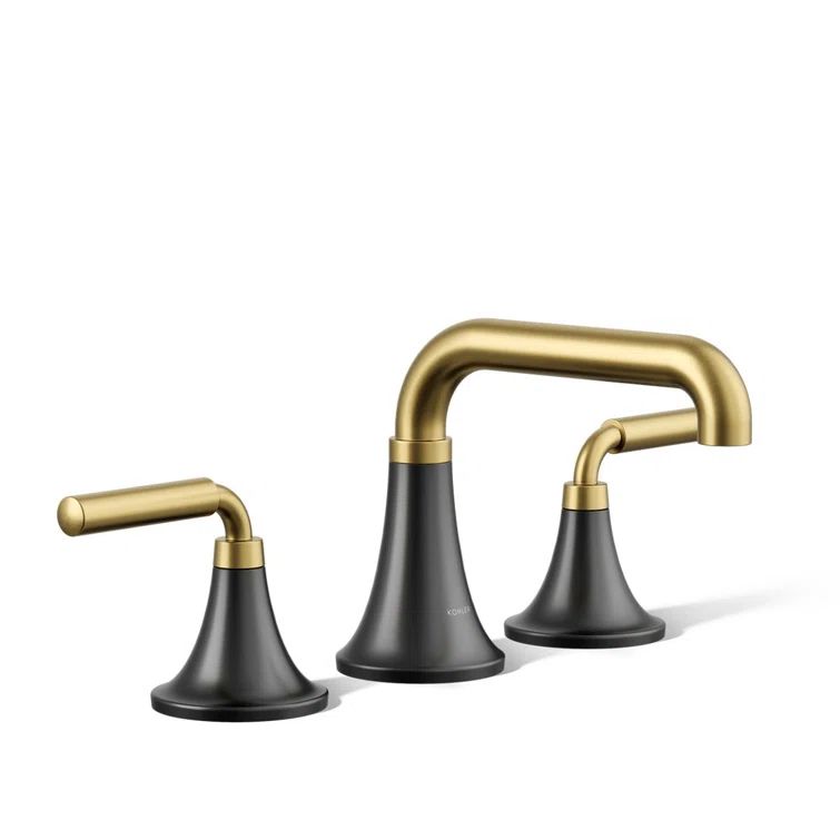 Matte Black and Moderne Brass Widespread Bathroom Faucet