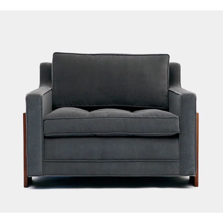 35" Wide Flannel Velvet Armchair with Walnut Legs