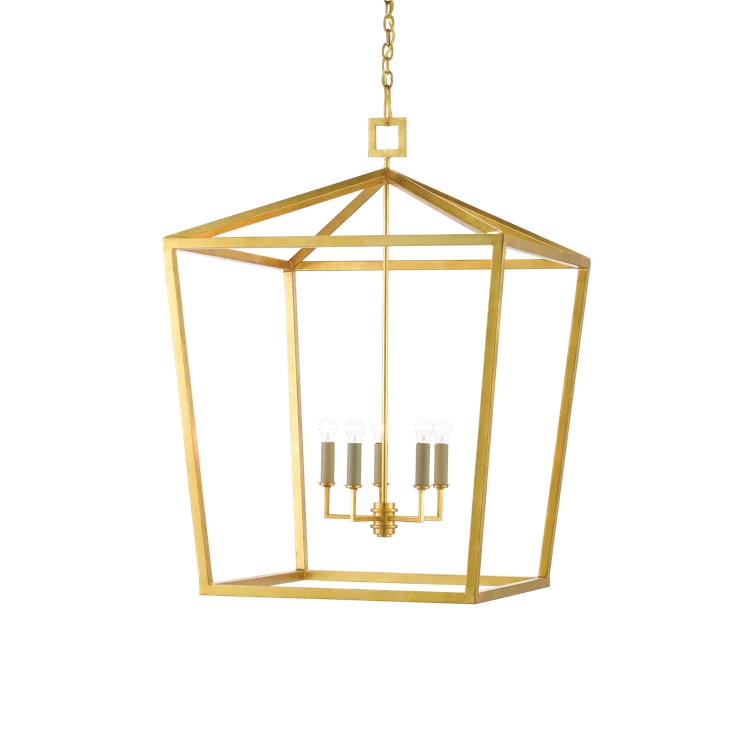 Gold Leaf Contemporary 5-Light Metal Lantern Chandelier