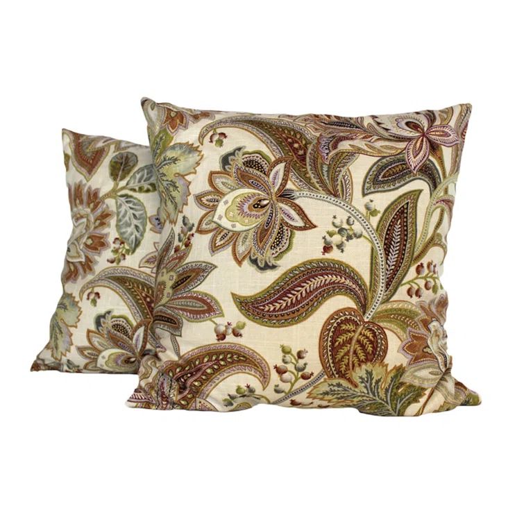 Natural Floral Paisley Embroidered Square Pillow Set