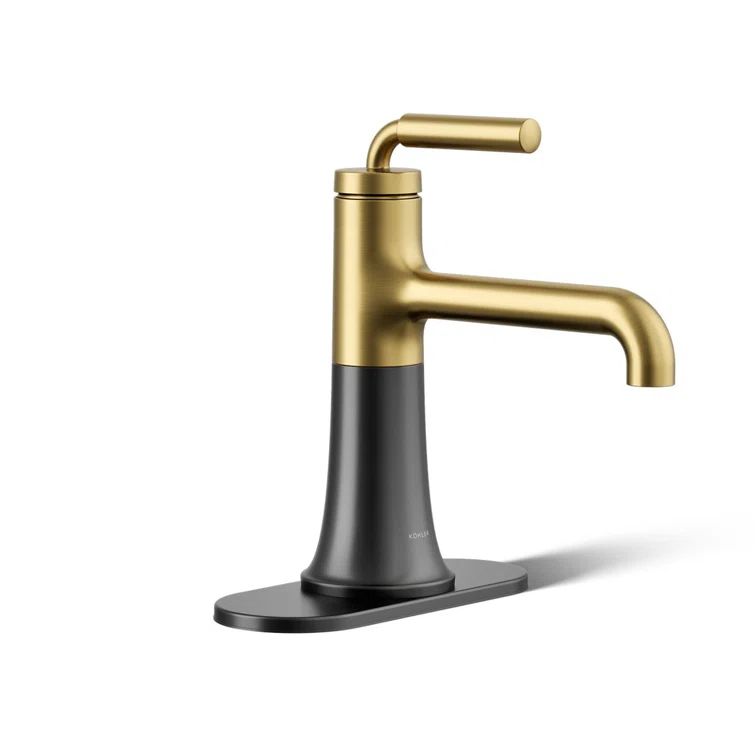 Matte Black and Moderne Brass Single-Handle Bathroom Faucet