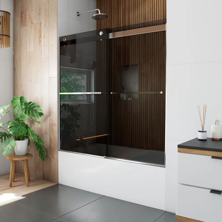 Sapphire Chrome and Smoke Gray Semi-Frameless Sliding Tub Door