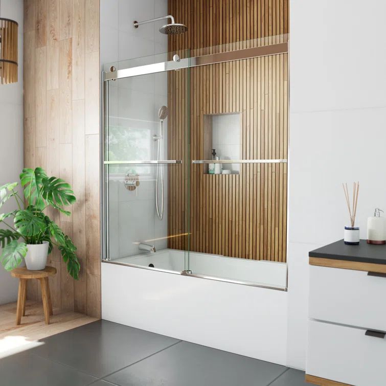Sapphire 56-60 in. Brushed Nickel Semi-Frameless Sliding Tub Door