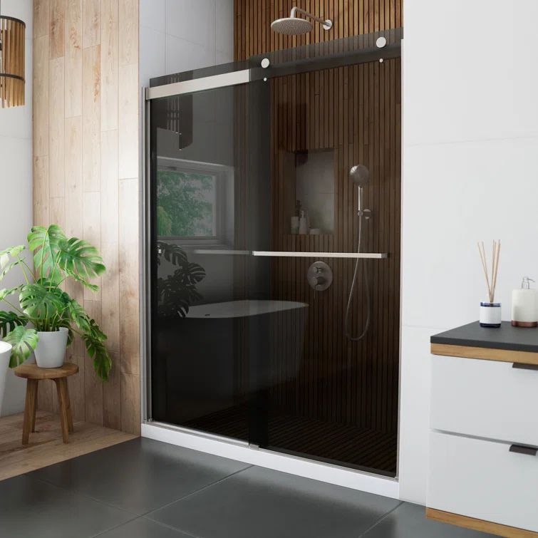 Sapphire 56-60" Brushed Nickel Semi-Frameless Sliding Shower Door with Smoke Gray Glass