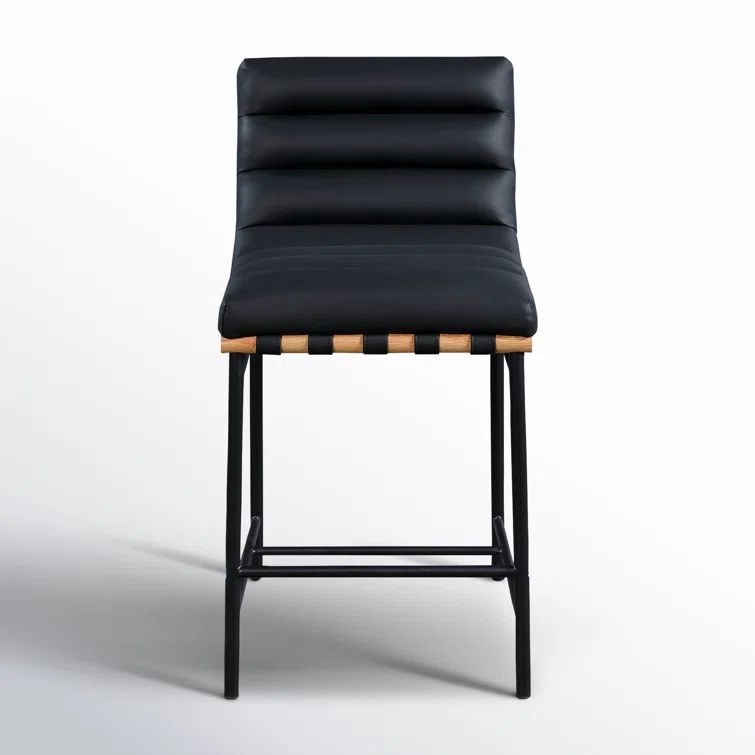 Black Faux Leather and Oak Counter Stool