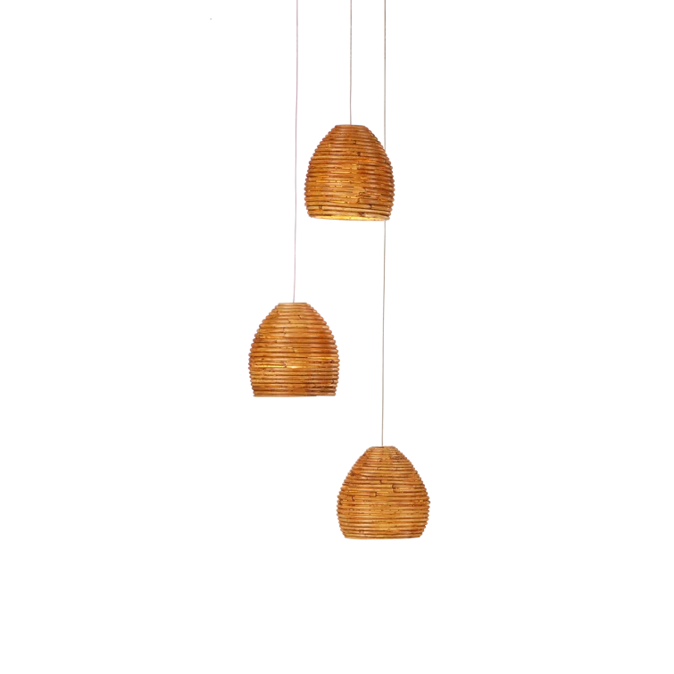Silver Rattan Tear Drop 3-Light LED Island Pendant