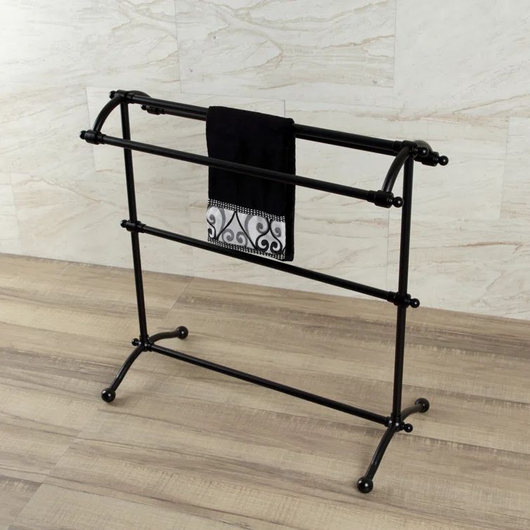 Matte Black Freestanding Steel Towel Rack with Multiple Rods