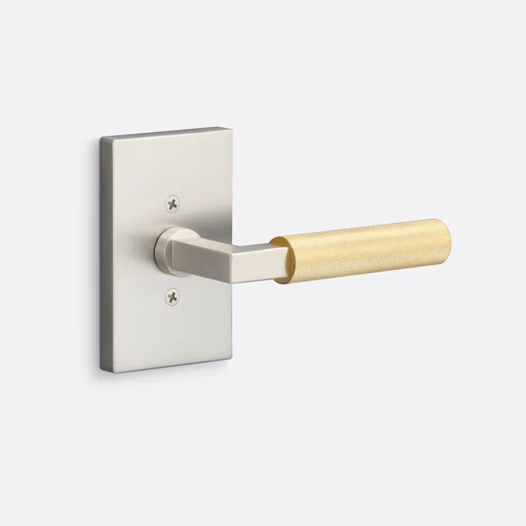 Satin Brass and Nickel Round Lever Door Handle with Rectangular Rosette