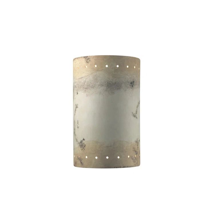 Greco Travertine Cylinder Outdoor Wall Sconce with Dimmable LED