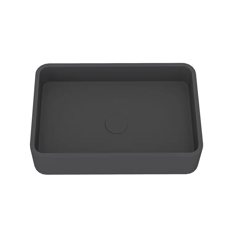 Black Earth Rectangular Concrete Bathroom Vessel Sink with Drainer