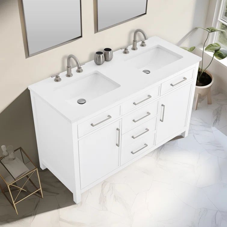 Jasper 54" White Double Freestanding Vanity with Carrara Top