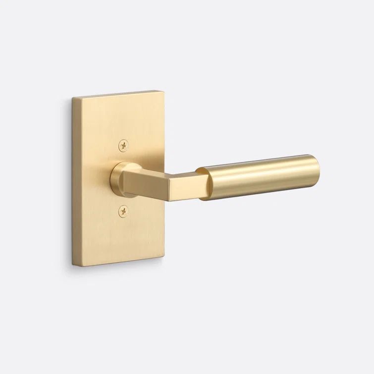 Satin Brass Rectangular Rosette Round Lever Interior Door Handle