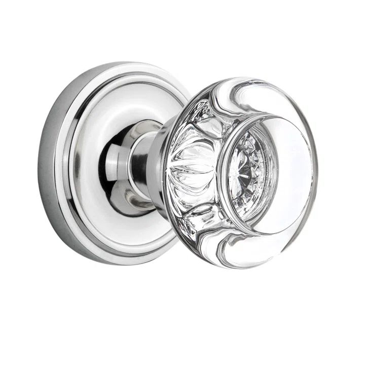 Bright Chrome Classic Rosette with Round Clear Crystal Glass Knob