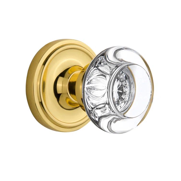 Polished Brass Classic Rosette with Round Clear Crystal Door Knob