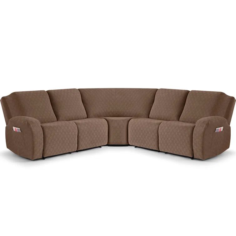 Light Coffee Polyester Blend Stretch Reclining Sectional Sofa Covers
