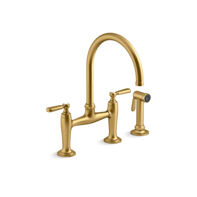 Edalyn Vibrant Brushed Moderne Brass Kitchen Faucet with Side Sprayer