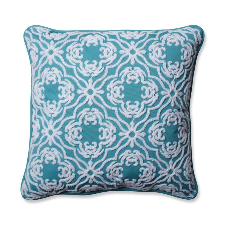 Teal Blue Embroidered Square Throw Pillow