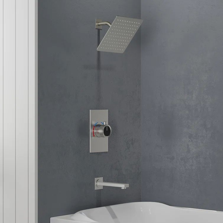 Brushed Nickel Wall Mounted Rain Shower Faucet Set with Handheld