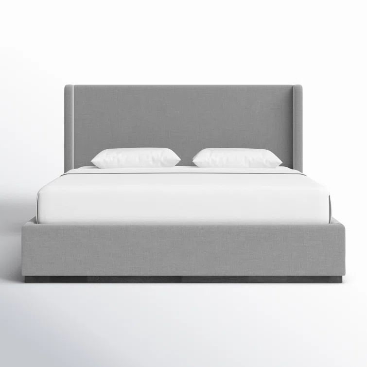 Gray Linen Upholstered King Bed with Solid Wood Frame
