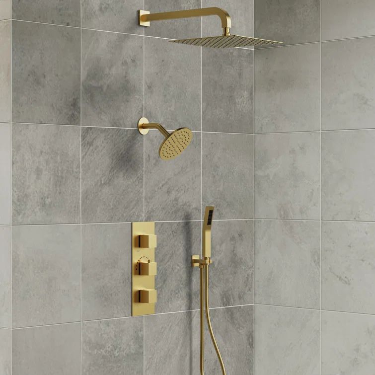 Brushed Gold Dual Shower System with Handheld and Rain Heads
