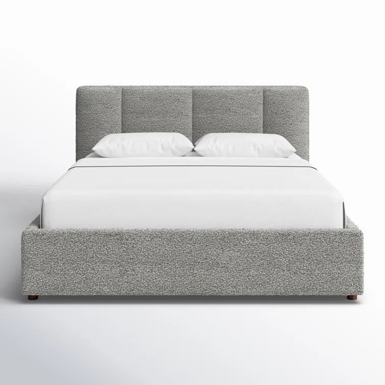 Gray Boucle Upholstered Queen Bed with Tufted Headboard