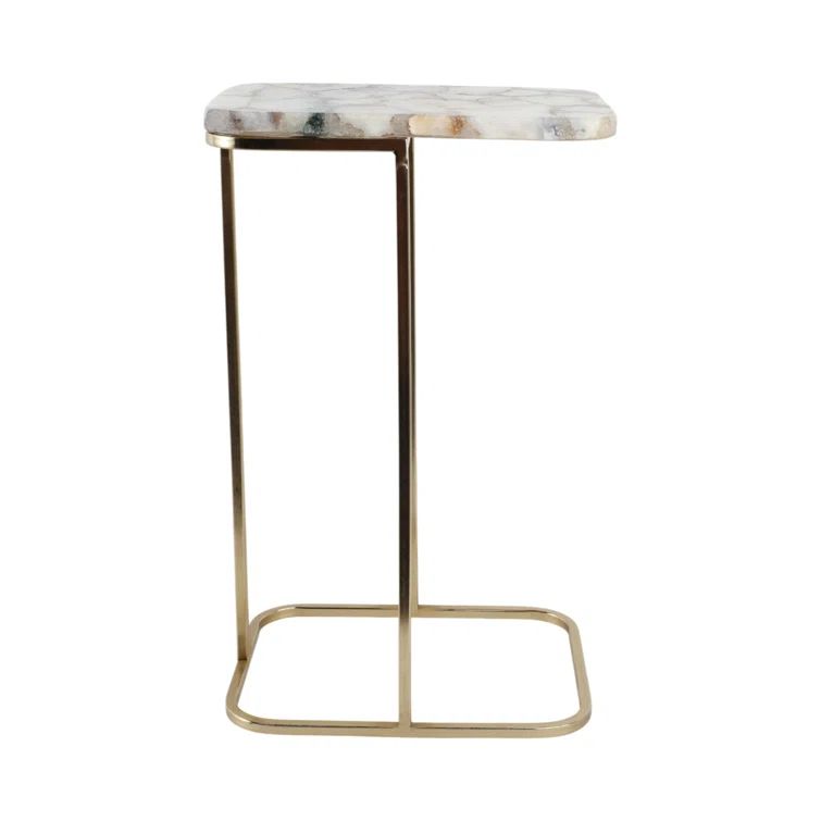 White and Gold Stone Top Rectangular C-Table