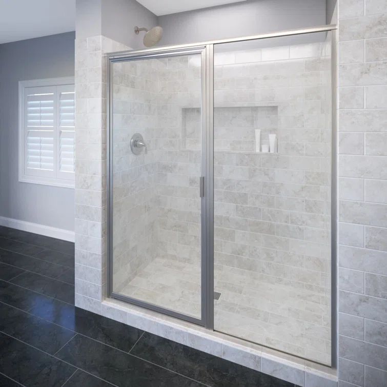 Deluxe 47" x 72" Brushed Nickel Framed Shower Door with Clear Glass