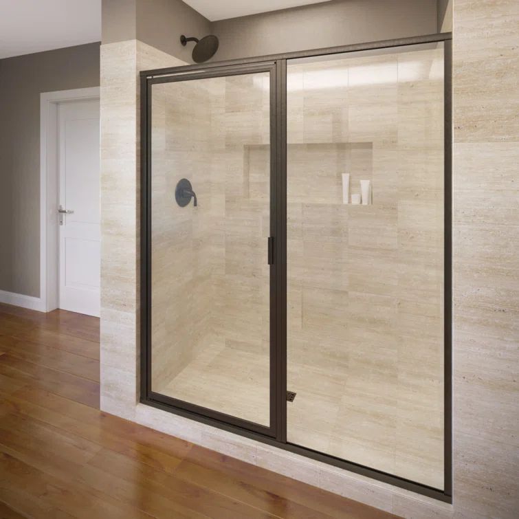 Deluxe 46" Oil Rubbed Bronze Framed Shower Door with Clear Glass