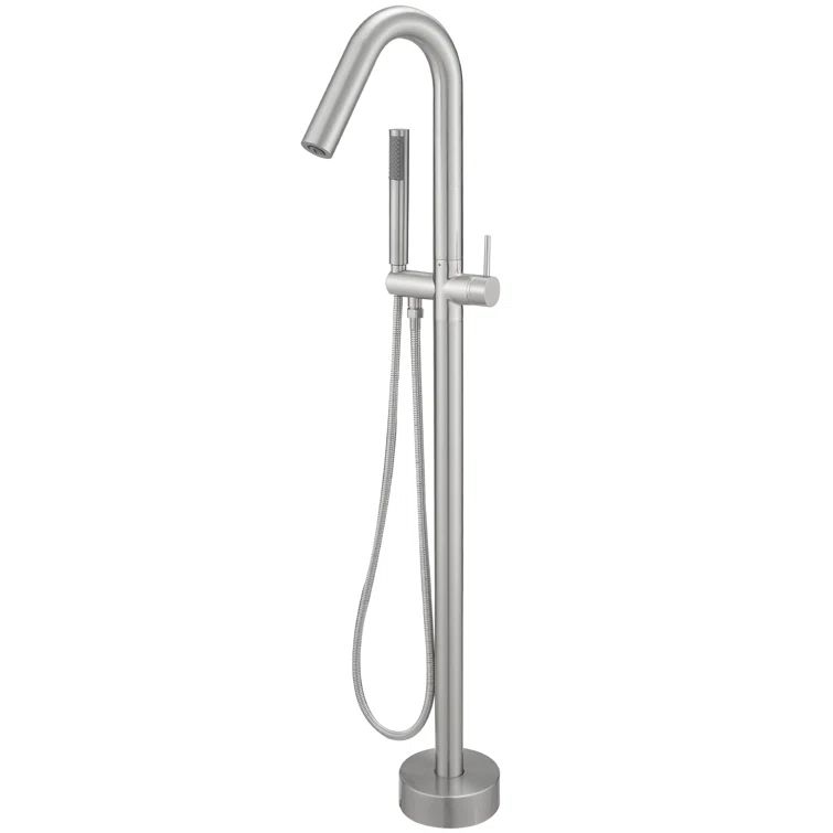 Brushed Nickel Freestanding Tub Filler with Hand Shower