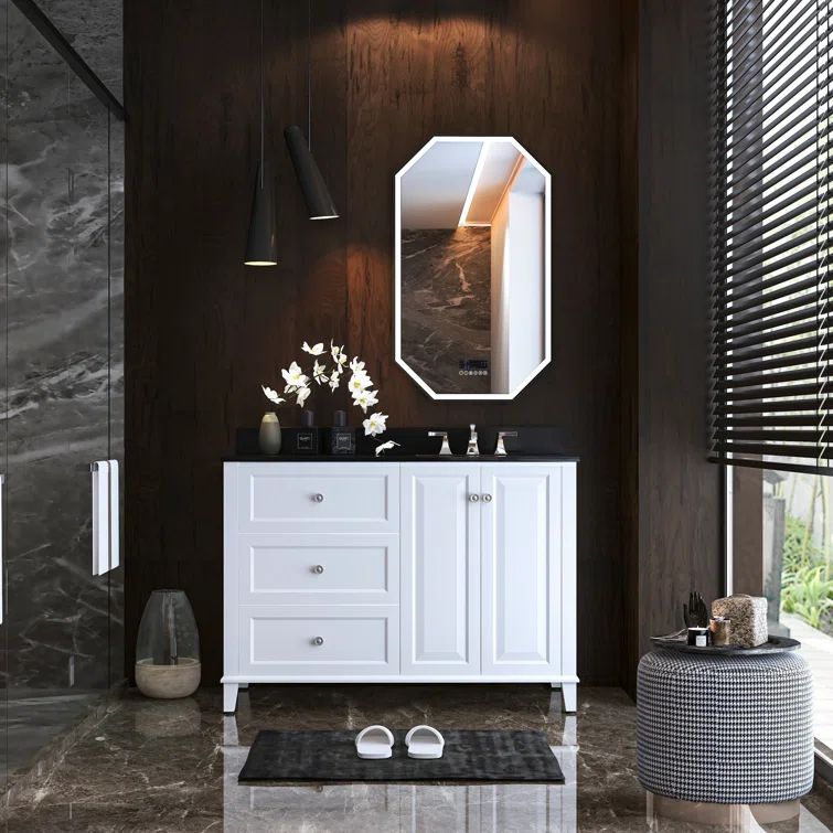 Hannah 48'' White Single Bathroom Vanity with Black Quartz Top
