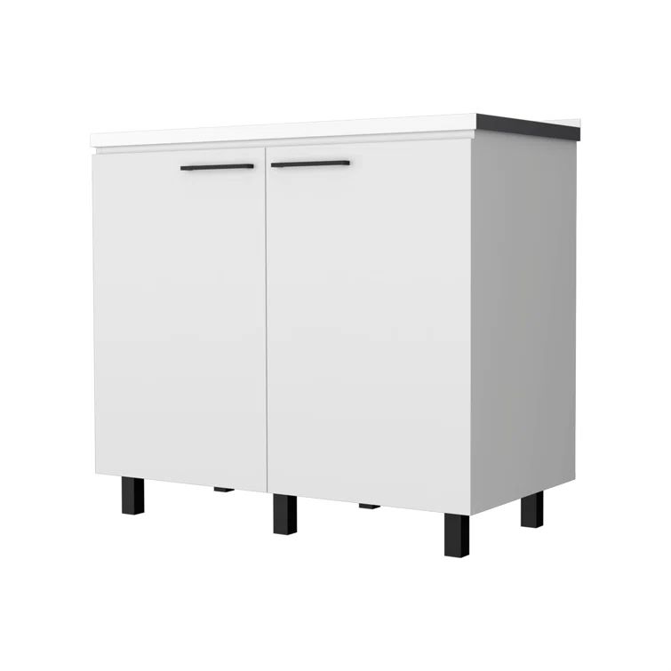 White Aluminum Utility Sink Cabinet with Slender Legs